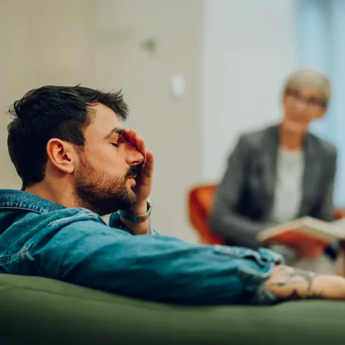 A man talking with his provider